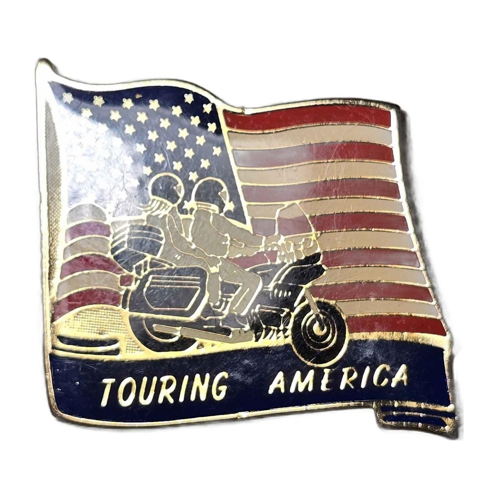 Touring America Motorcycle Flag Souvenir Lapel Vest Hat Pin J11